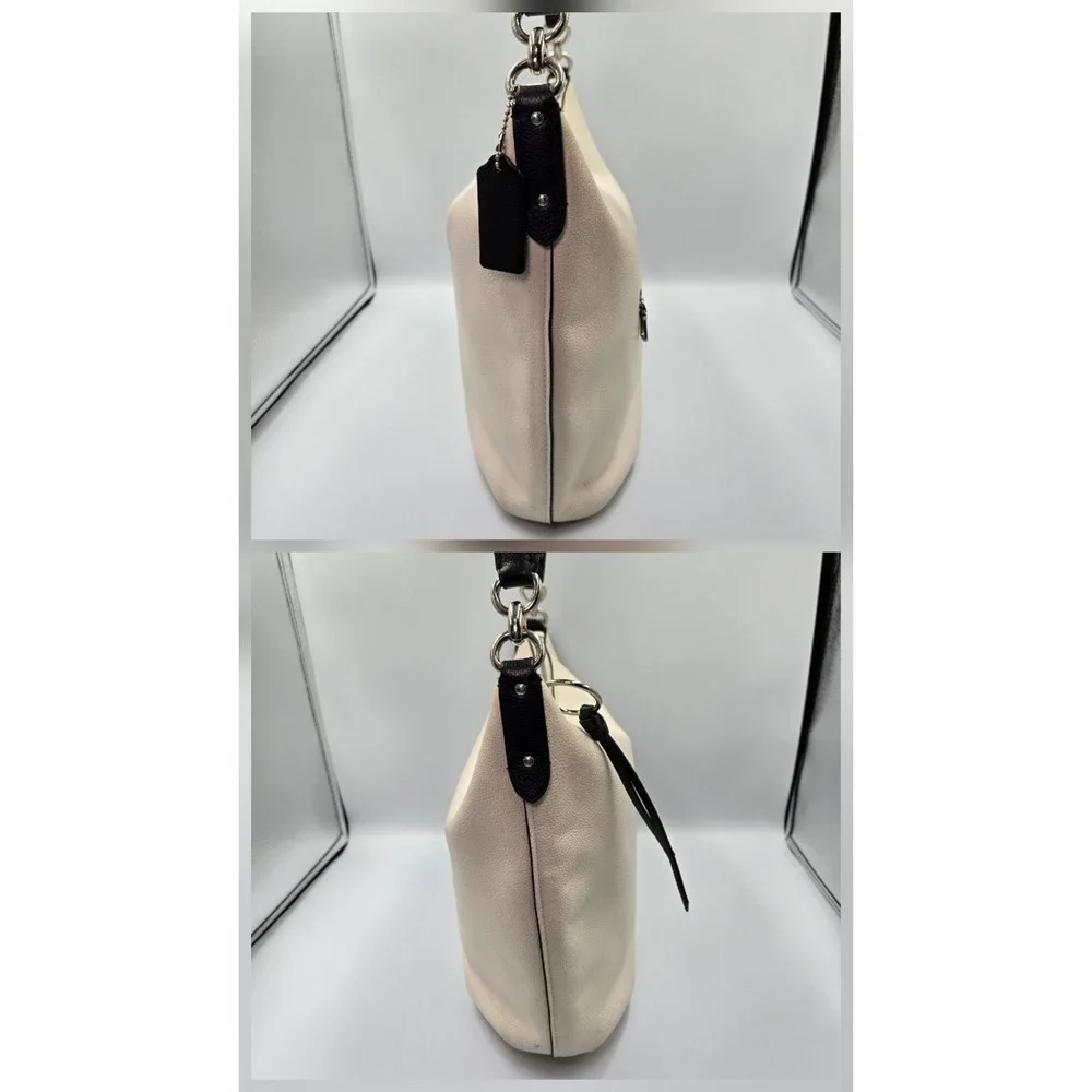 Coach Skylar Hobo Bag Chalk White Black Pebbled Leather Shoulder Bag